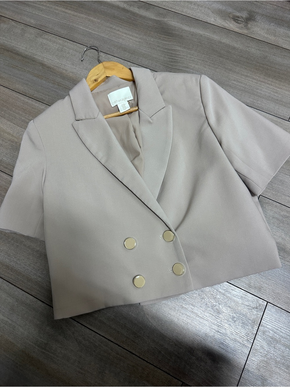 Cynthia Rowley Cropped Double-Breasted Blazer in Light Taupe